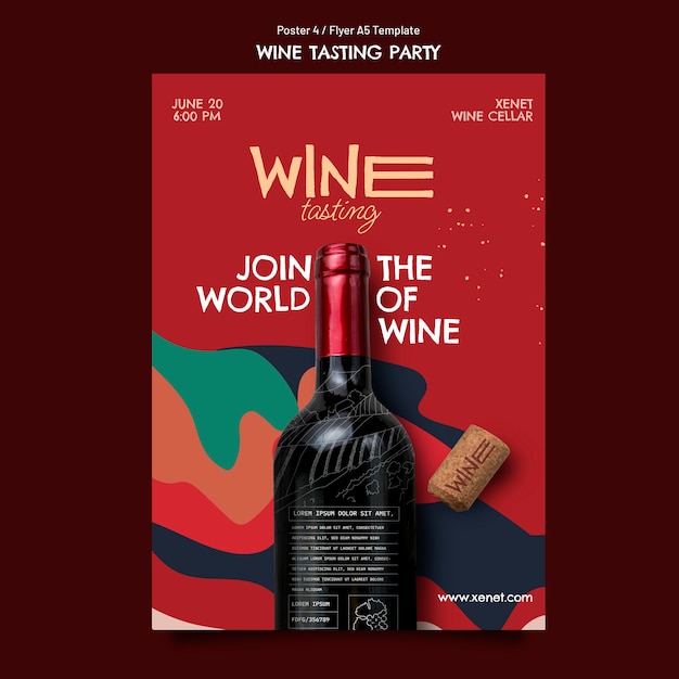 PSD gratuito modello di poster per feste di degustazione di vini