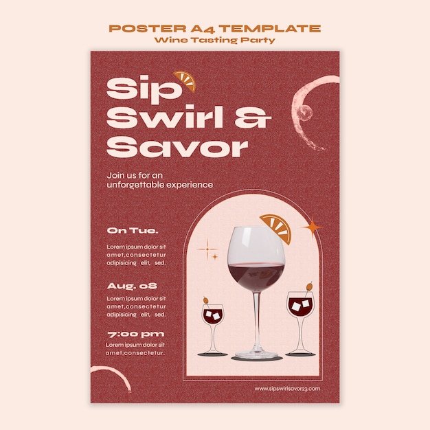 PSD gratuito modello di poster per feste di degustazione di vini