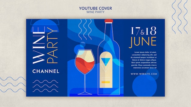 PSD gratuito modello di copertina di youtube per la festa di degustazione di vini