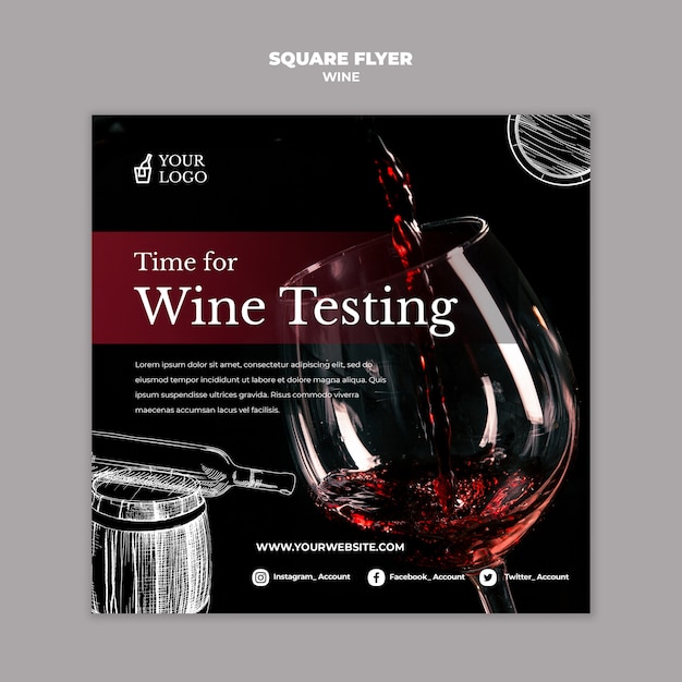 Free PSD wine tasting square flyer template