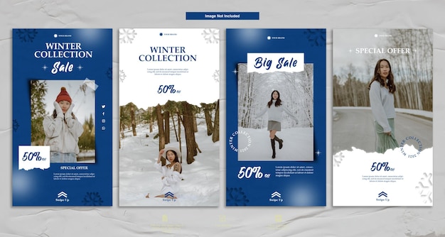 Winter collection fashion sale luxury blue 4 instagram story template bundle