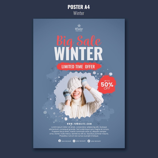 PSD gratuito modello di poster di design invernale