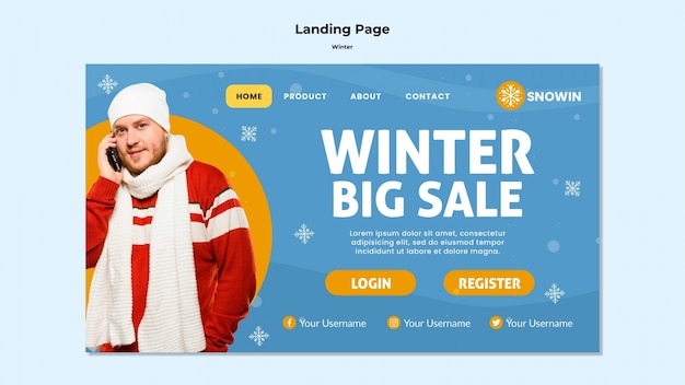 Free PSD winter family time template landing page