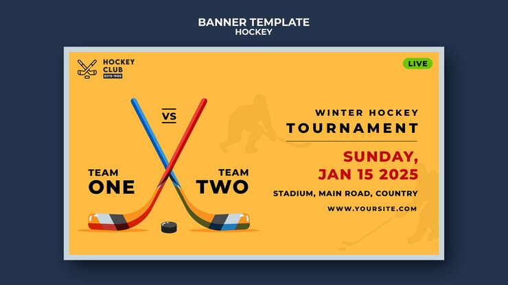 Free PSD winter hockey tournament banner template