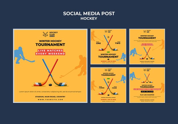 PSD gratuito post sui social media del torneo invernale di hockey