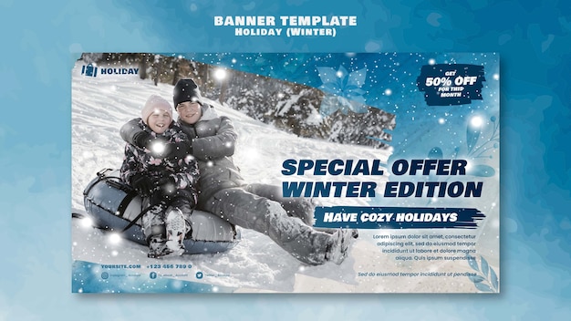 Free PSD winter holiday offer banner template