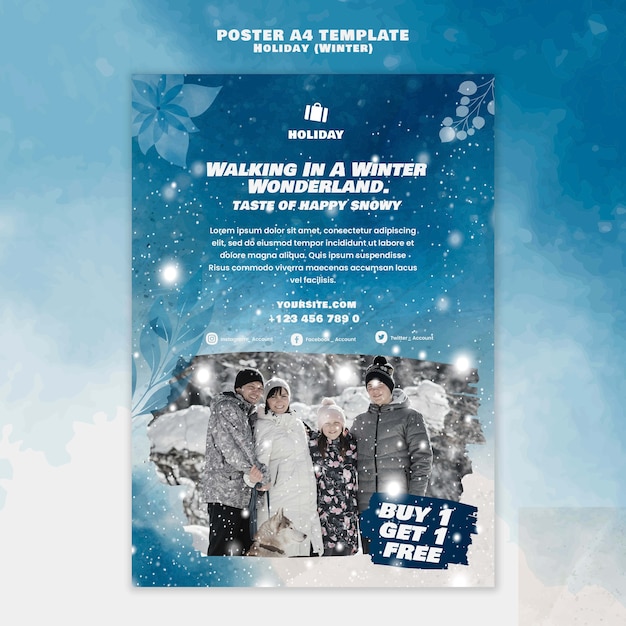 Free PSD winter holiday offer poster template