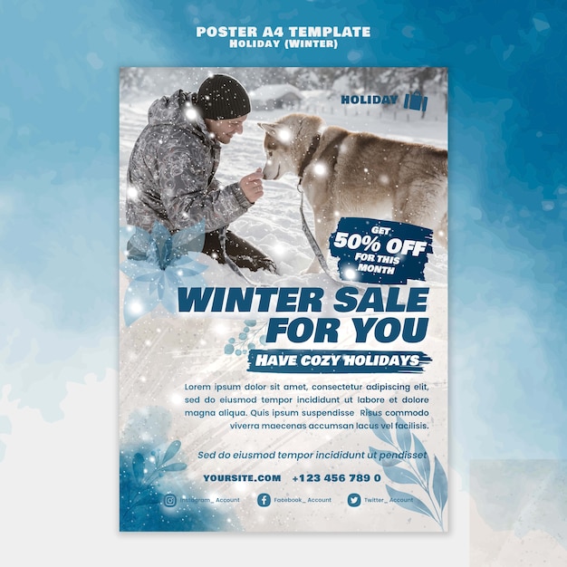 Free PSD winter holiday sale poster template