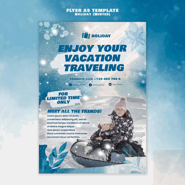 Winter holiday traveling flyer template