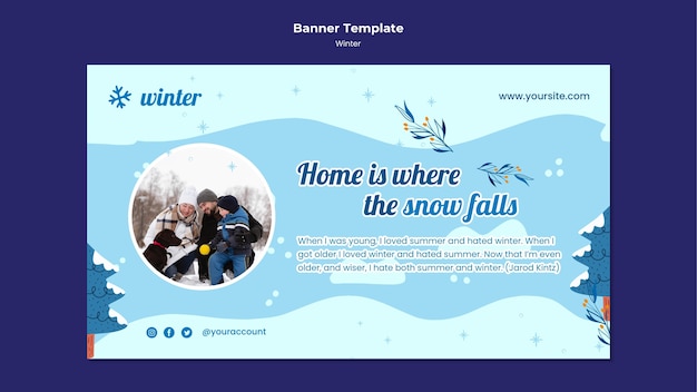 青い詳細と冬の水平バナーテンプレート