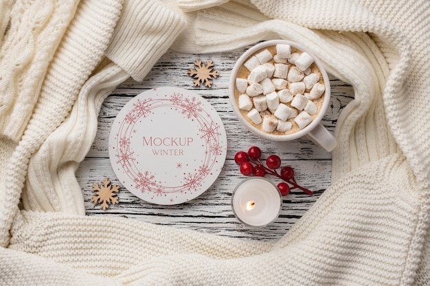 Download Free PSD | Front view winter hygge assortment with mug mock-up