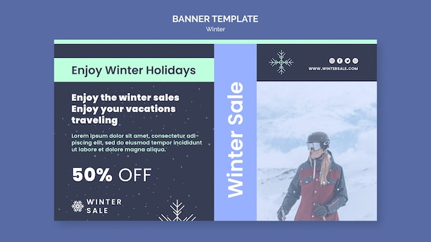 Free PSD winter sale banner template with discount