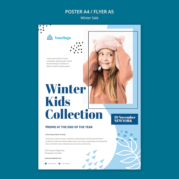 Бесплатный PSD Шаблон плаката коллекции зимних распродаж