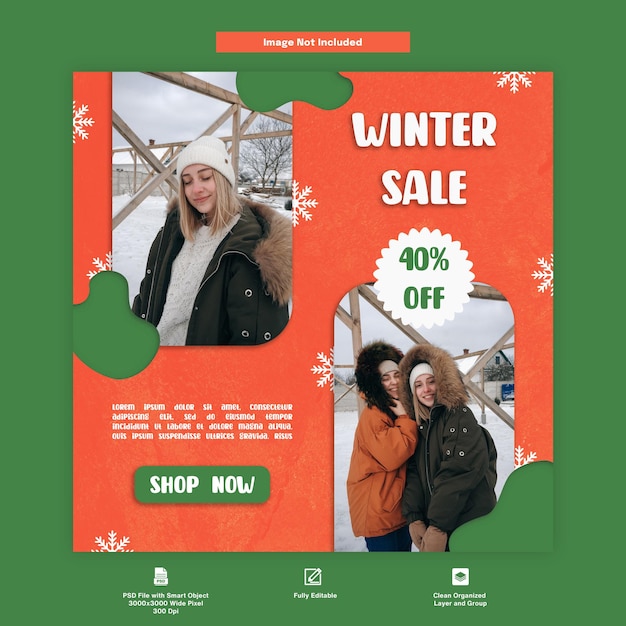 Winter sale discount fashion shop instagram post social media template