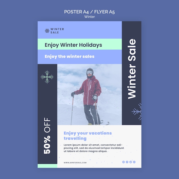 Winter sale flyer template with discount Free Psd