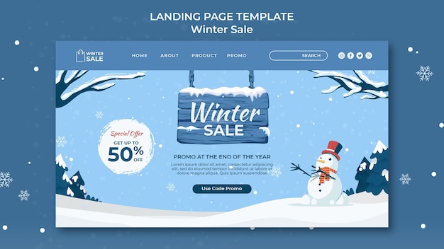 Winter sale landing page design template Free Psd