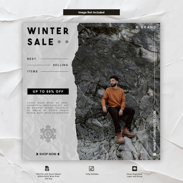 Winter sale men fashion promotion apparel winter themes instagram post social media template