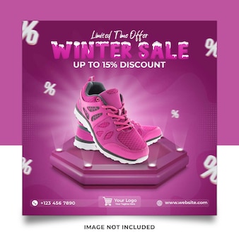 겨울 세일 핑크 신발 소셜 미디어 게시물 템플릿