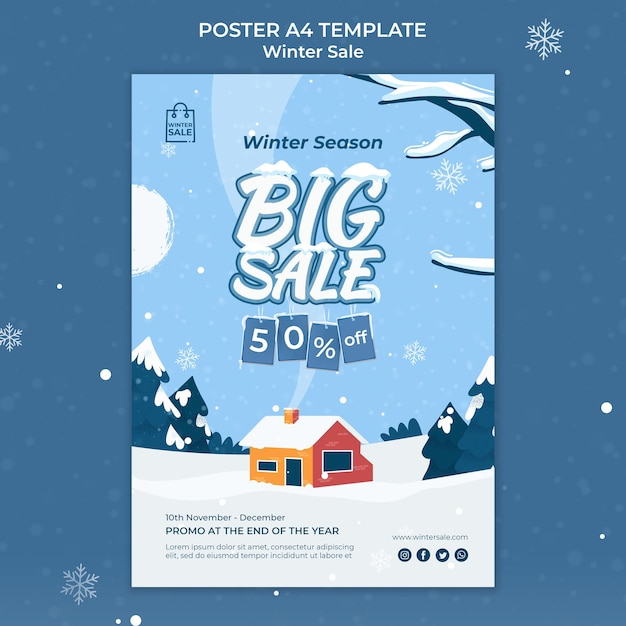 Winter sale poster design template