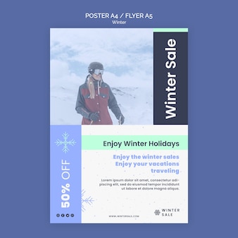 Winter sale poster template with discount