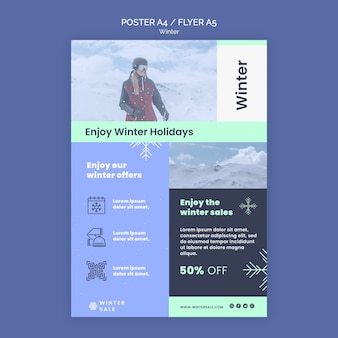 Winter sale with discount flyer template