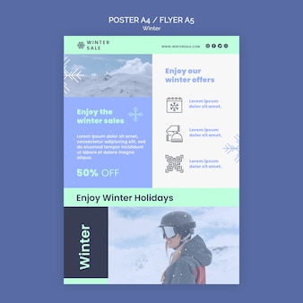 Winter sale with discount poster template