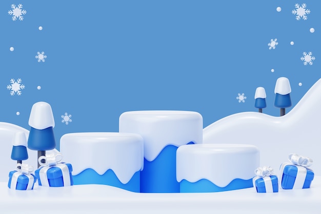 Winter sales 3d podium background