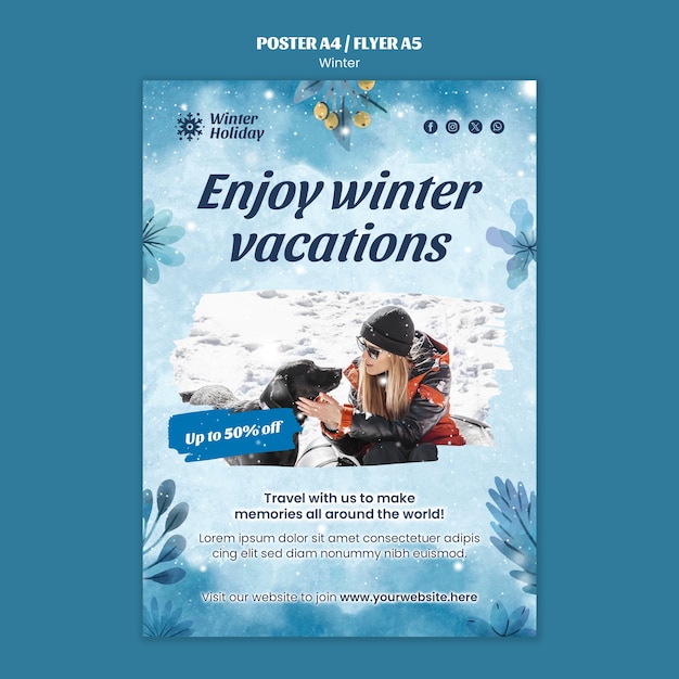 Бесплатный PSD Шаблон плаката зимнего сезона
