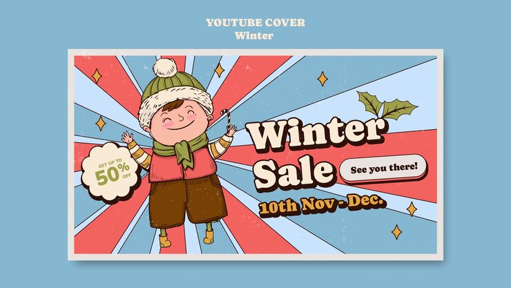 免費 PSD 冬季youtube封面模板