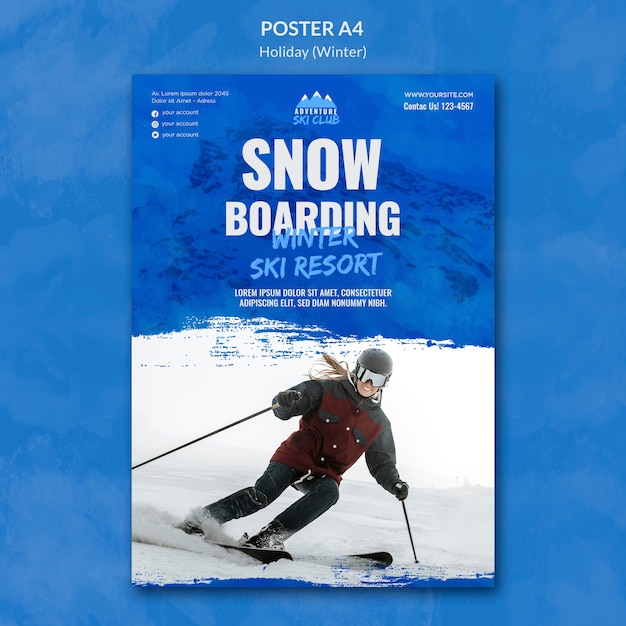 Winter ski holiday a4 poster template