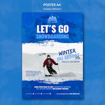 Winter ski resort poster template