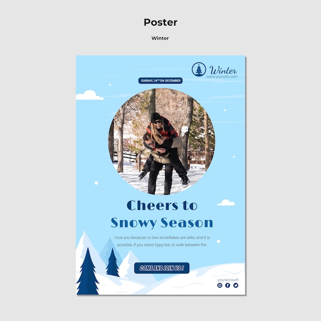 PSD gratuito disegno del modello invernale del poster