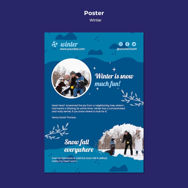 Winter vertical print template with blue details