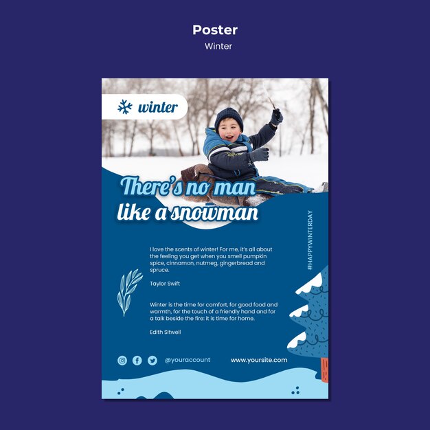 Winter vertical print template with blue details