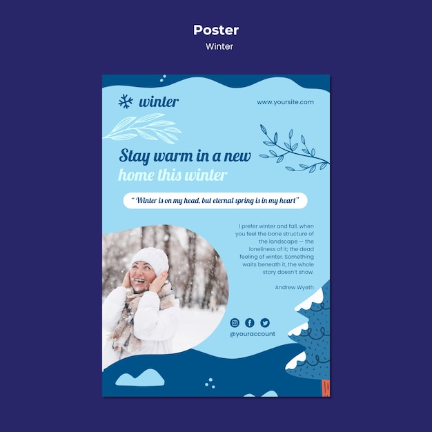 Winter vertical print template with blue details