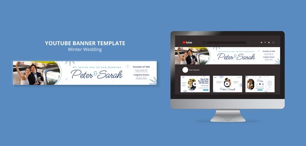 無料PSD 冬の結婚式のお祝いのyoutubeバナー
