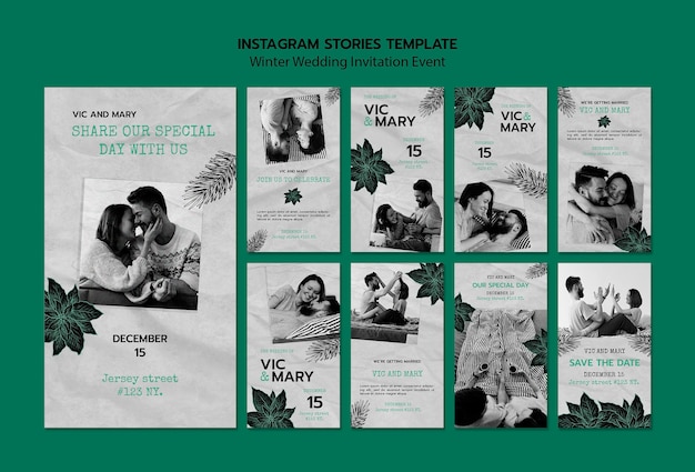 Collezione di storie di instagram per matrimoni invernali