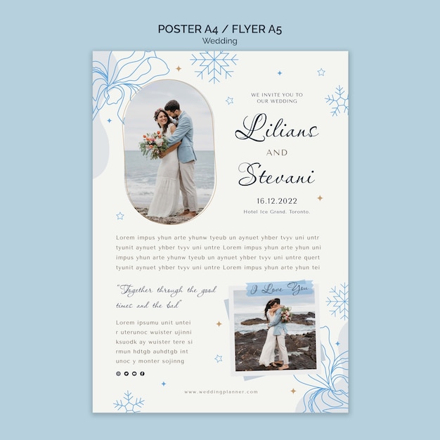 Winter wedding invitation flyer template