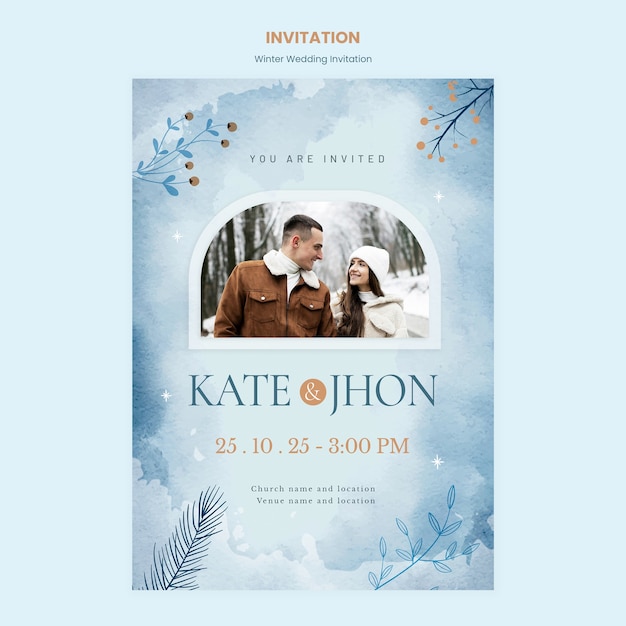 Free PSD winter wedding invitation template