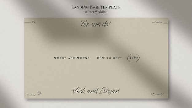 Free PSD winter wedding landing page template
