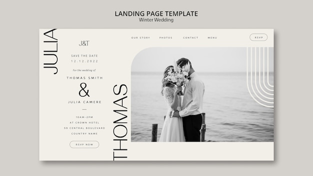 Free PSD winter wedding landing page