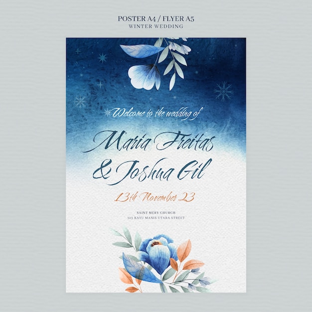 Бесплатный PSD Шаблон плаката зимней свадьбы