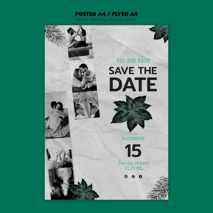 Free PSD winter wedding vertical poster template