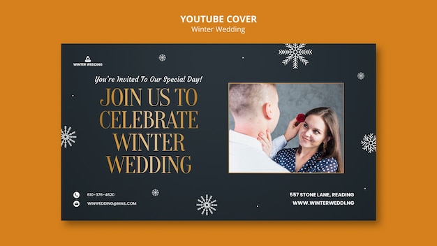 Бесплатный PSD Шаблон обложки для зимней свадьбы на youtube