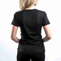 Free PSD woman in black t shirt on a white background back view