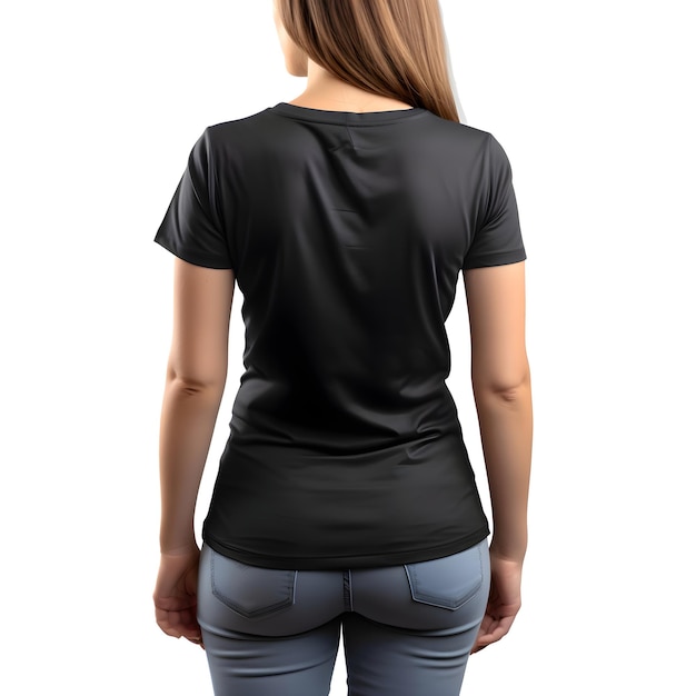 PSD gratuito donna in maglietta nera vuota vista frontale isolata su sfondo bianco