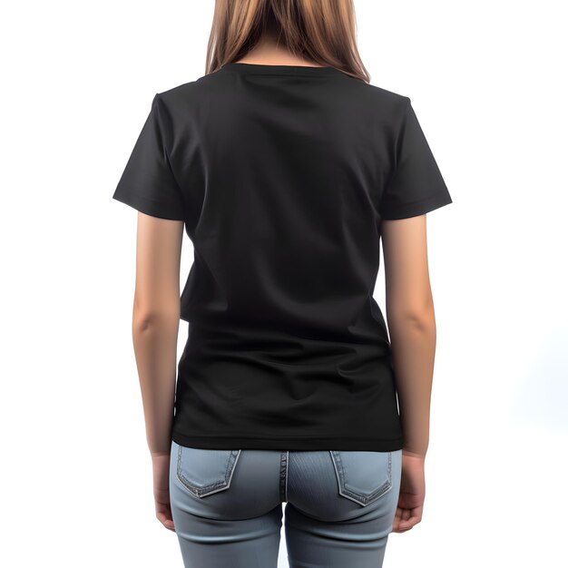 Женщина в пустой черной футболке макет переднего вида 3D рендеринг