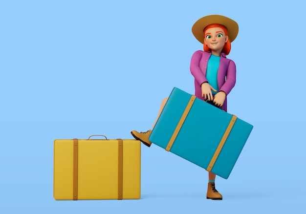 Free PSD woman character carrying baggage