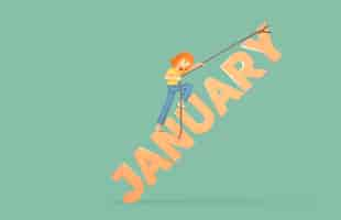 Free PSD woman climbing on january word