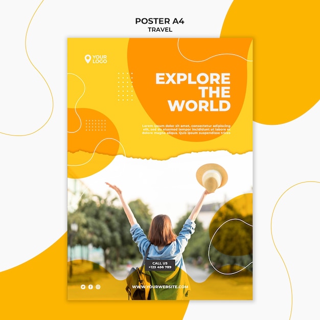 Woman exploring the world poster template